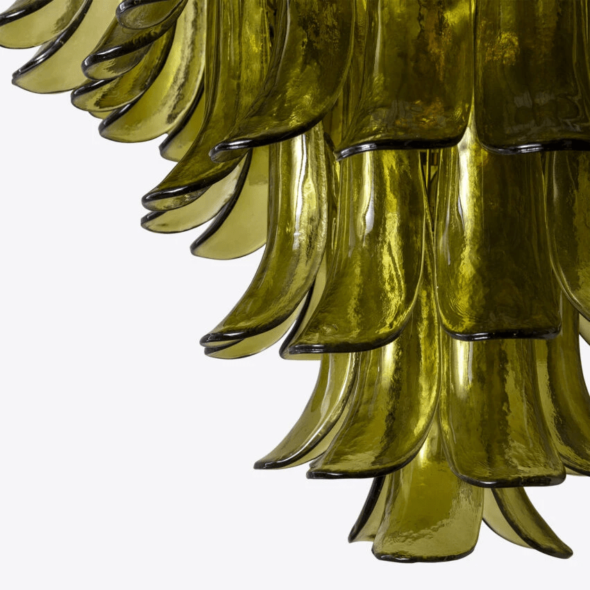 Aurora Chandelier Green Petal Glass Layered Natural - Blowlighting