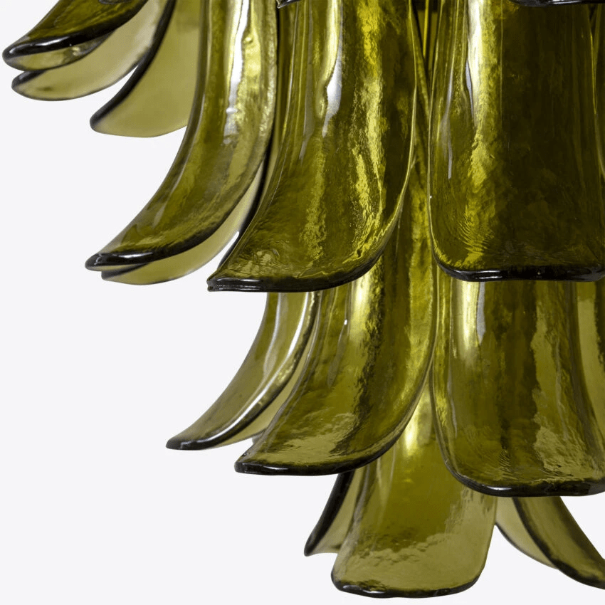 Aurora Chandelier Green Petal Glass Layered Natural - Blowlighting