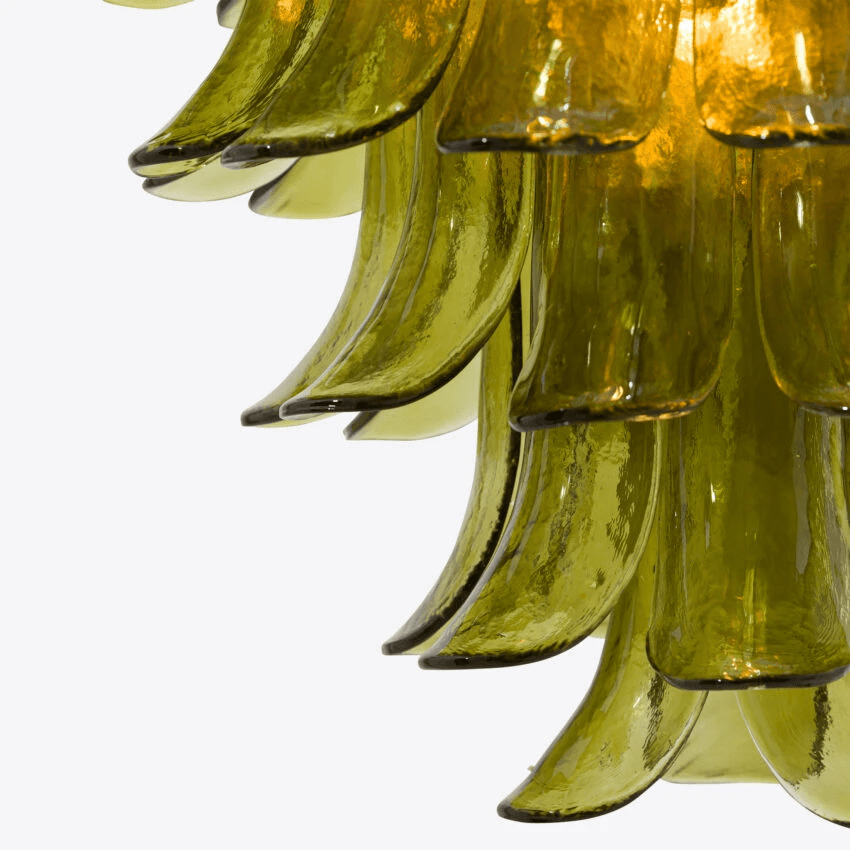 Aurora Chandelier Green Petal Glass Layered Natural - Blowlighting