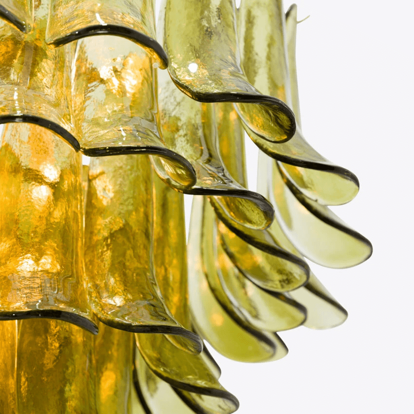 Aurora Chandelier Green Petal Glass Layered Natural - Blowlighting
