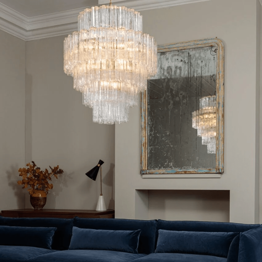 Aurora Chandelier Pink Prism Glass Layered Elegant - Blowlighting
