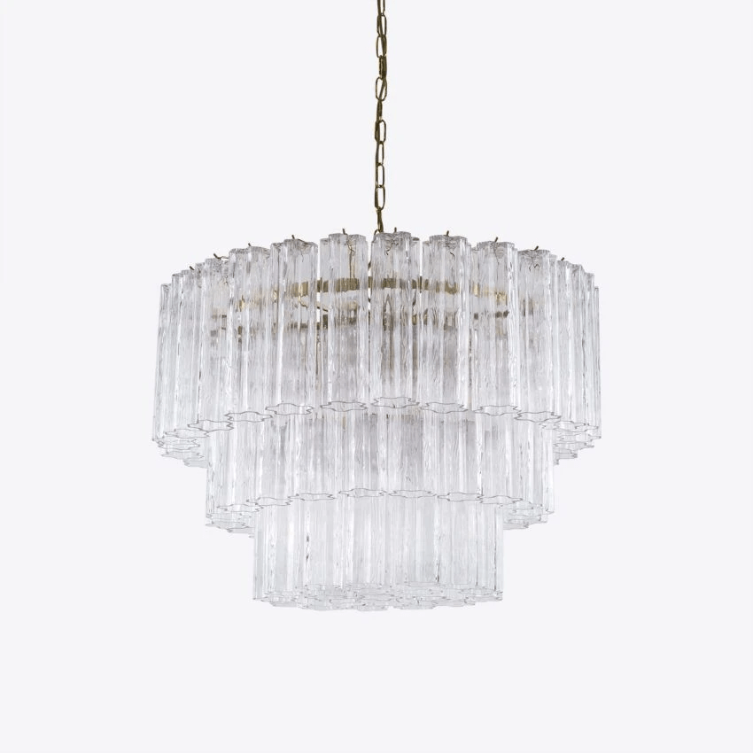 Aurora Chandelier Five Tier Fluted Glass Tube Mid Century - Blowlighting