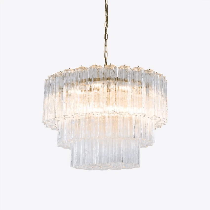 Aurora Chandelier Five Tier Fluted Glass Tube Mid Century - Blowlighting
