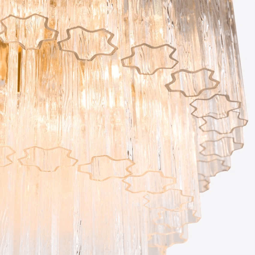 Aurora Chandelier Five Tier Fluted Glass Tube Mid Century - Blowlighting
