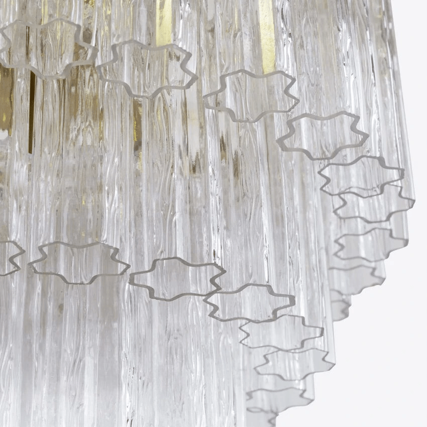 Aurora Chandelier Five Tier Fluted Glass Tube Mid Century - Blowlighting