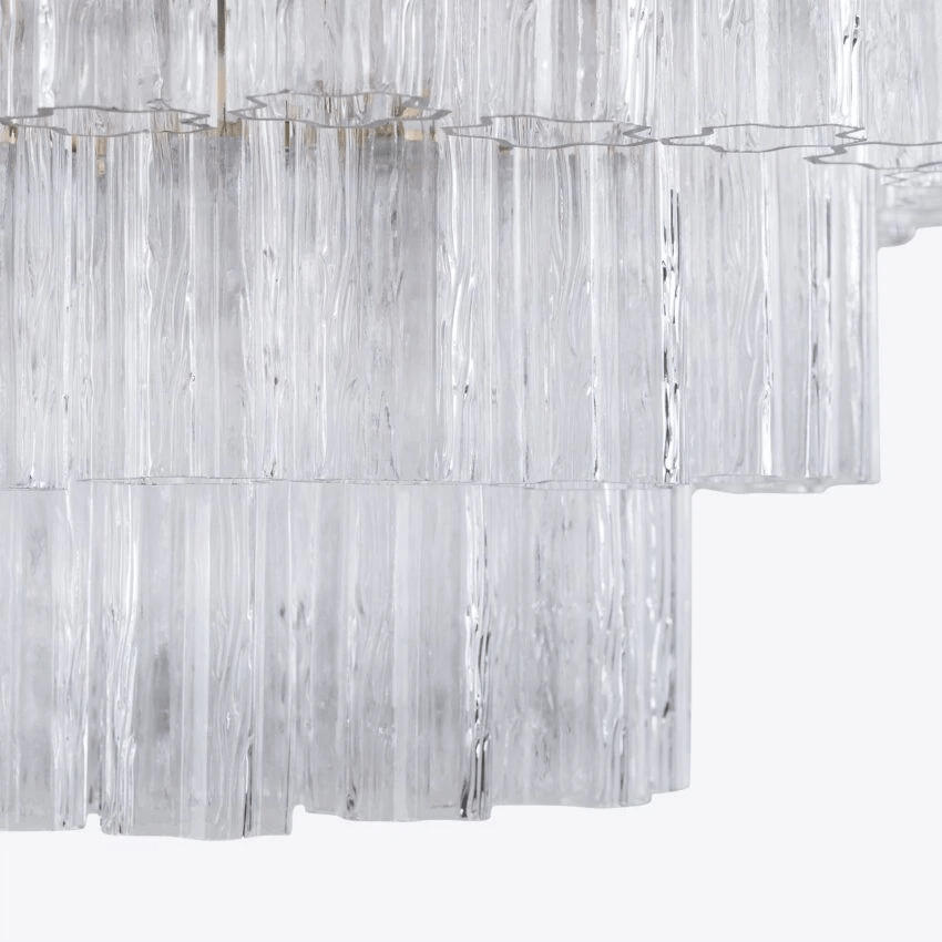 Aurora Chandelier Five Tier Fluted Glass Tube Mid Century - Blowlighting
