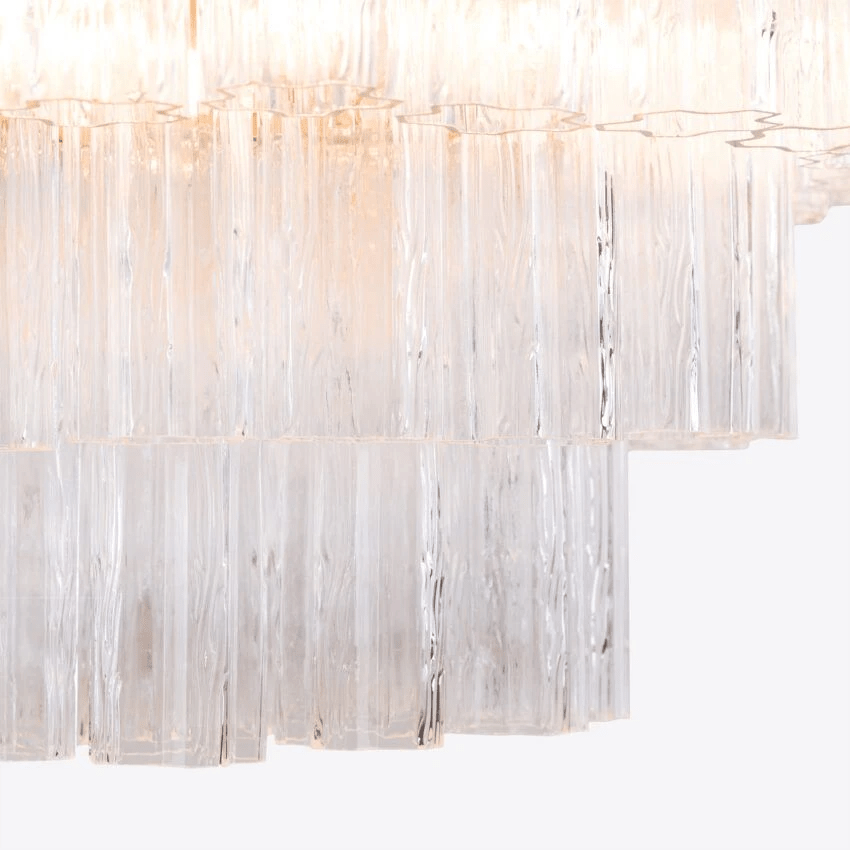Aurora Chandelier Five Tier Fluted Glass Tube Mid Century - Blowlighting