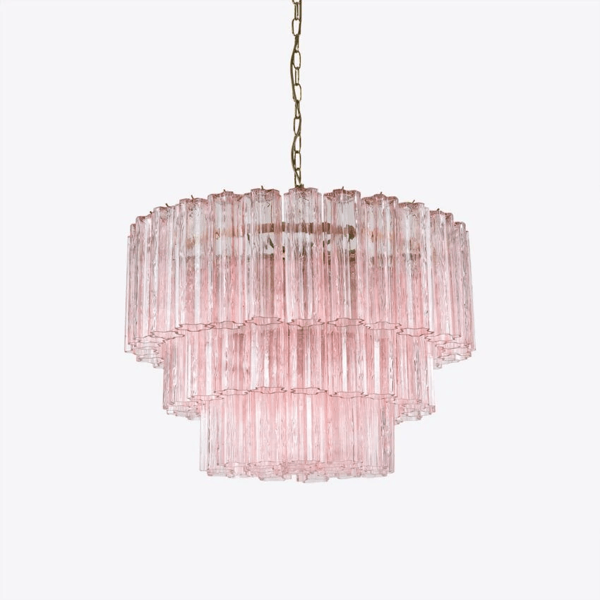 Aurora Chandelier Five Tier Fluted Glass Tube Mid Century - Blowlighting