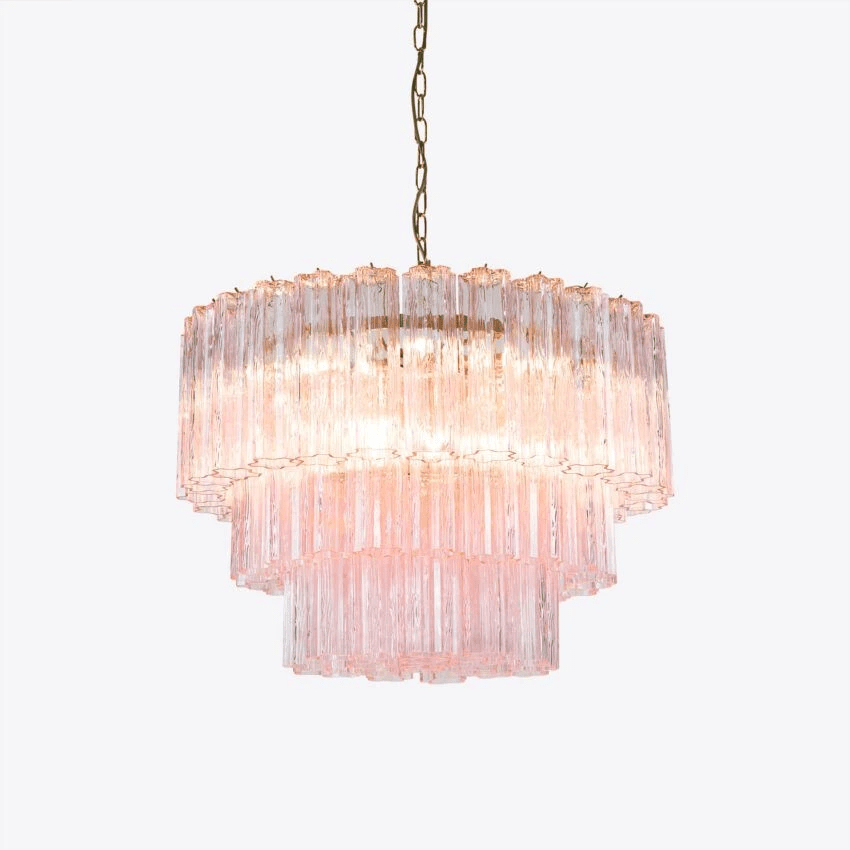 Aurora Chandelier Five Tier Fluted Glass Tube Mid Century - Blowlighting