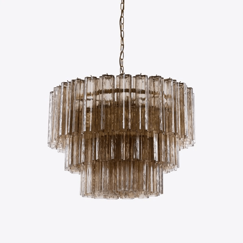 Aurora Chandelier Five Tier Fluted Glass Tube Mid Century - Blowlighting