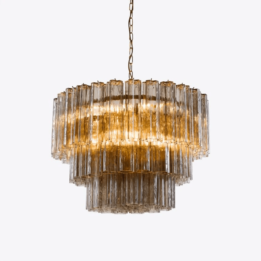 Aurora Chandelier Five Tier Fluted Glass Tube Mid Century - Blowlighting