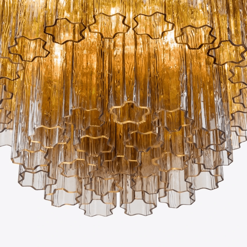 Aurora Chandelier Five Tier Fluted Glass Tube Mid Century - Blowlighting