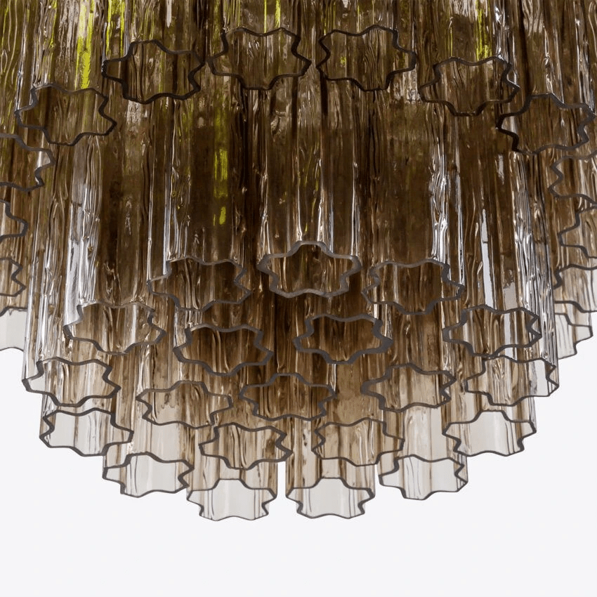 Aurora Chandelier Five Tier Fluted Glass Tube Mid Century - Blowlighting
