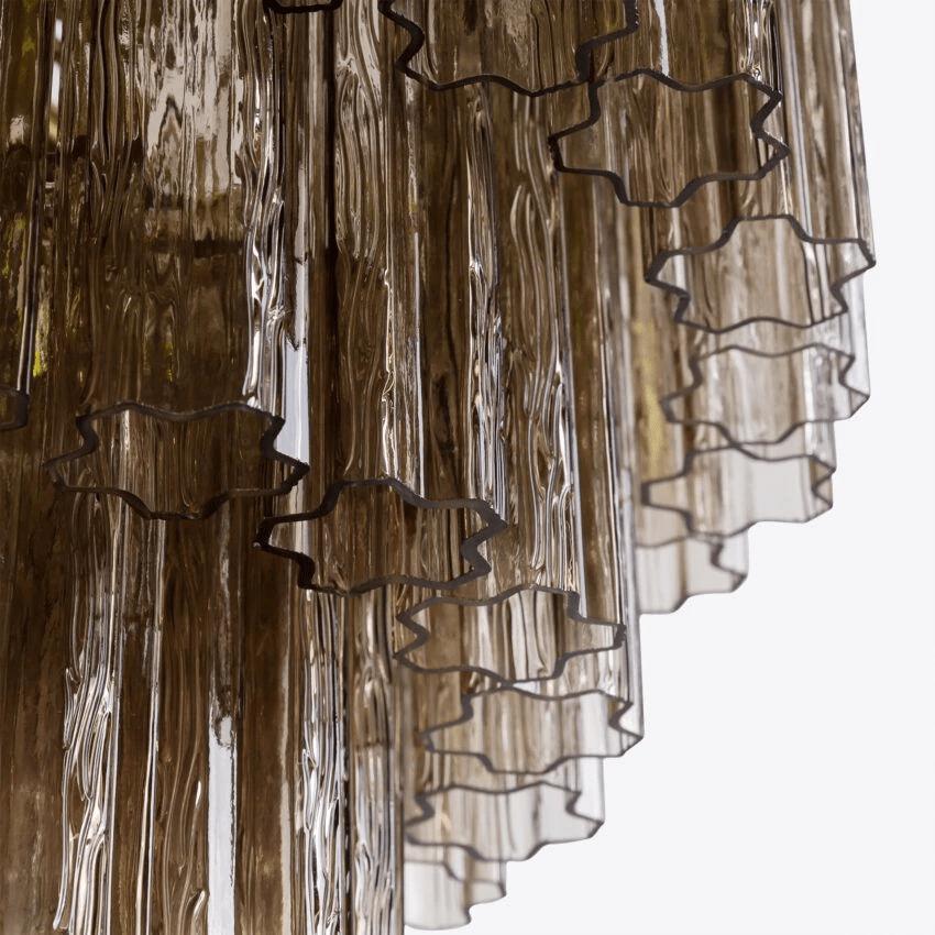 Aurora Chandelier Five Tier Fluted Glass Tube Mid Century - Blowlighting