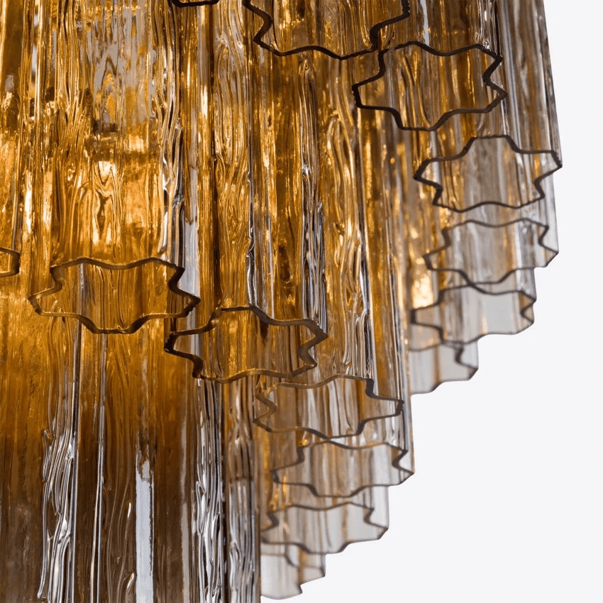Aurora Chandelier Five Tier Fluted Glass Tube Mid Century - Blowlighting