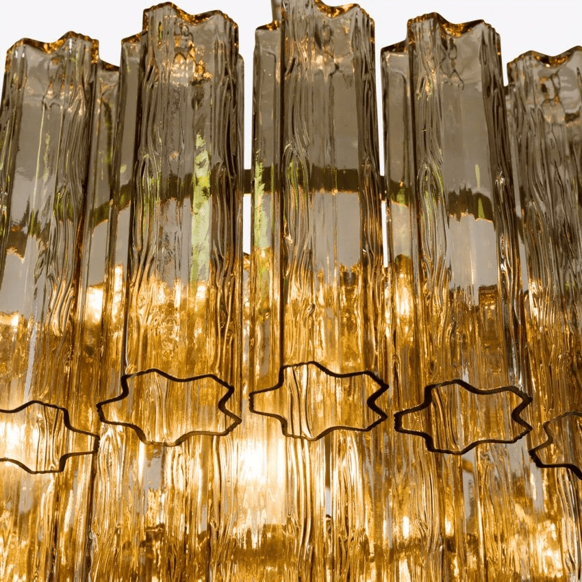 Aurora Chandelier Five Tier Fluted Glass Tube Mid Century - Blowlighting