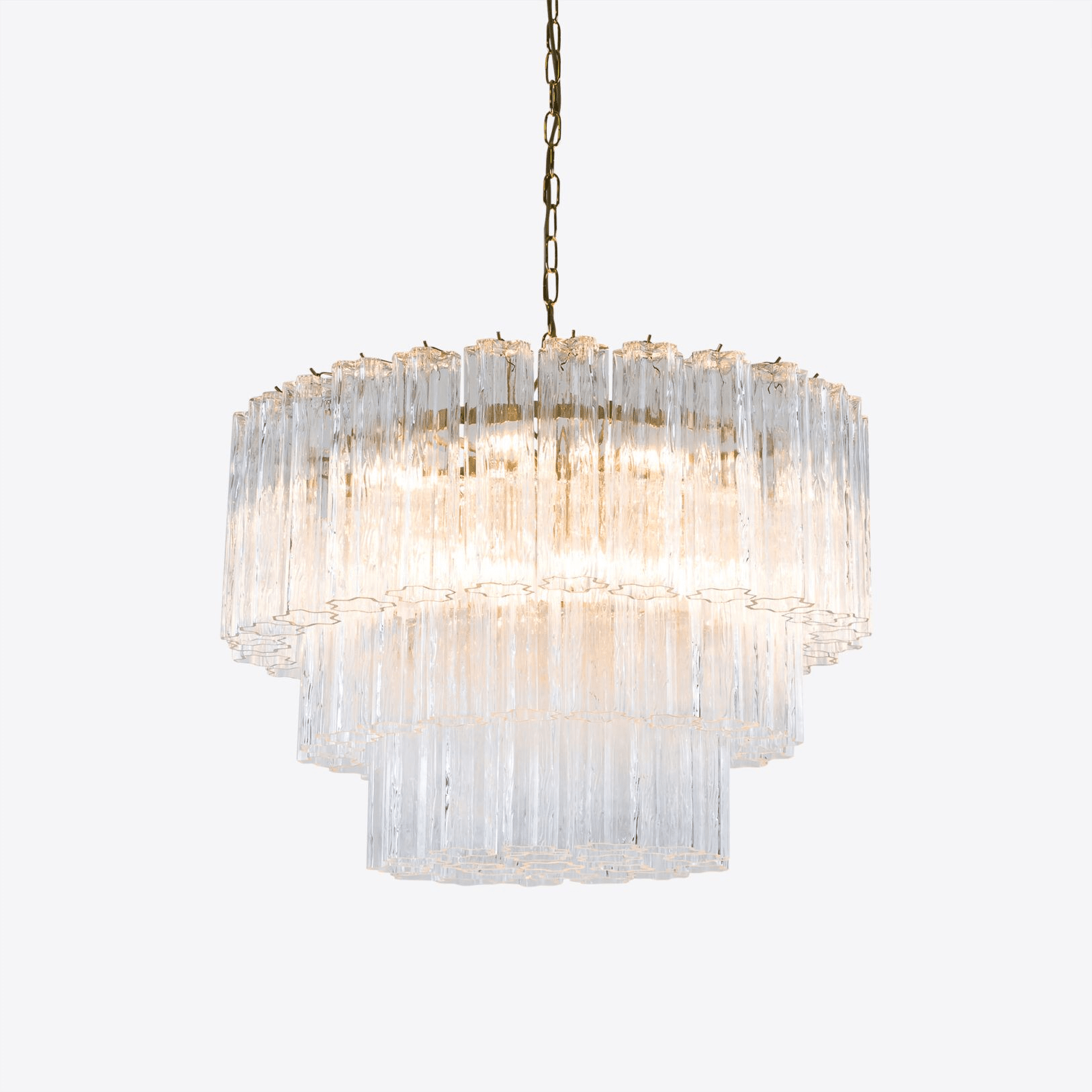 Aurora Chandelier Five Tier Fluted Glass Tube Mid Century - Blowlighting
