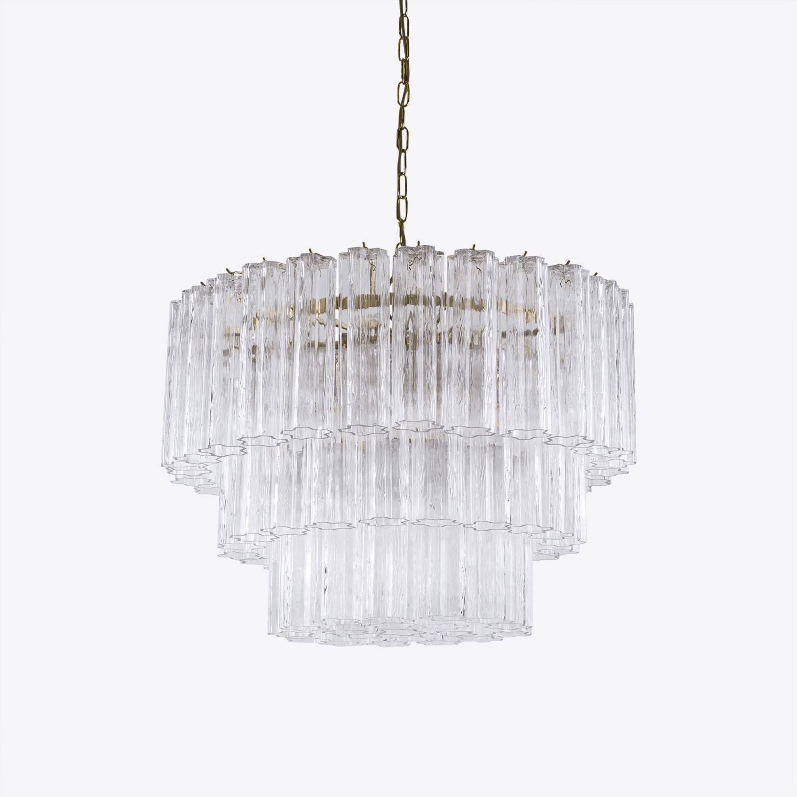 Aurora Chandelier Five Tier Fluted Glass Tube Mid Century - Blowlighting