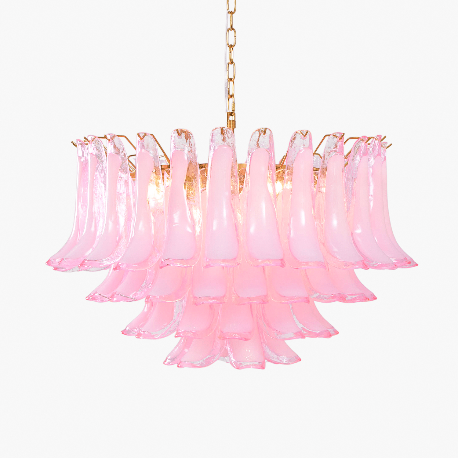 Aurora Chandelier Pink Glass Leaf Layered Floral Glamour - Blowlighting