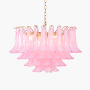 Aurora Chandelier Pink Glass Leaf Layered Floral Glamour - Blowlighting