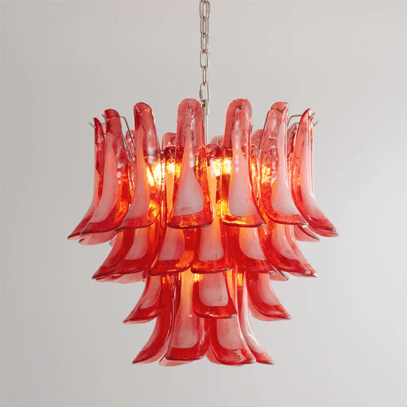 Aurora Chandelier Crimson Murano Glass Petals Layered Vintage - Blowlighting