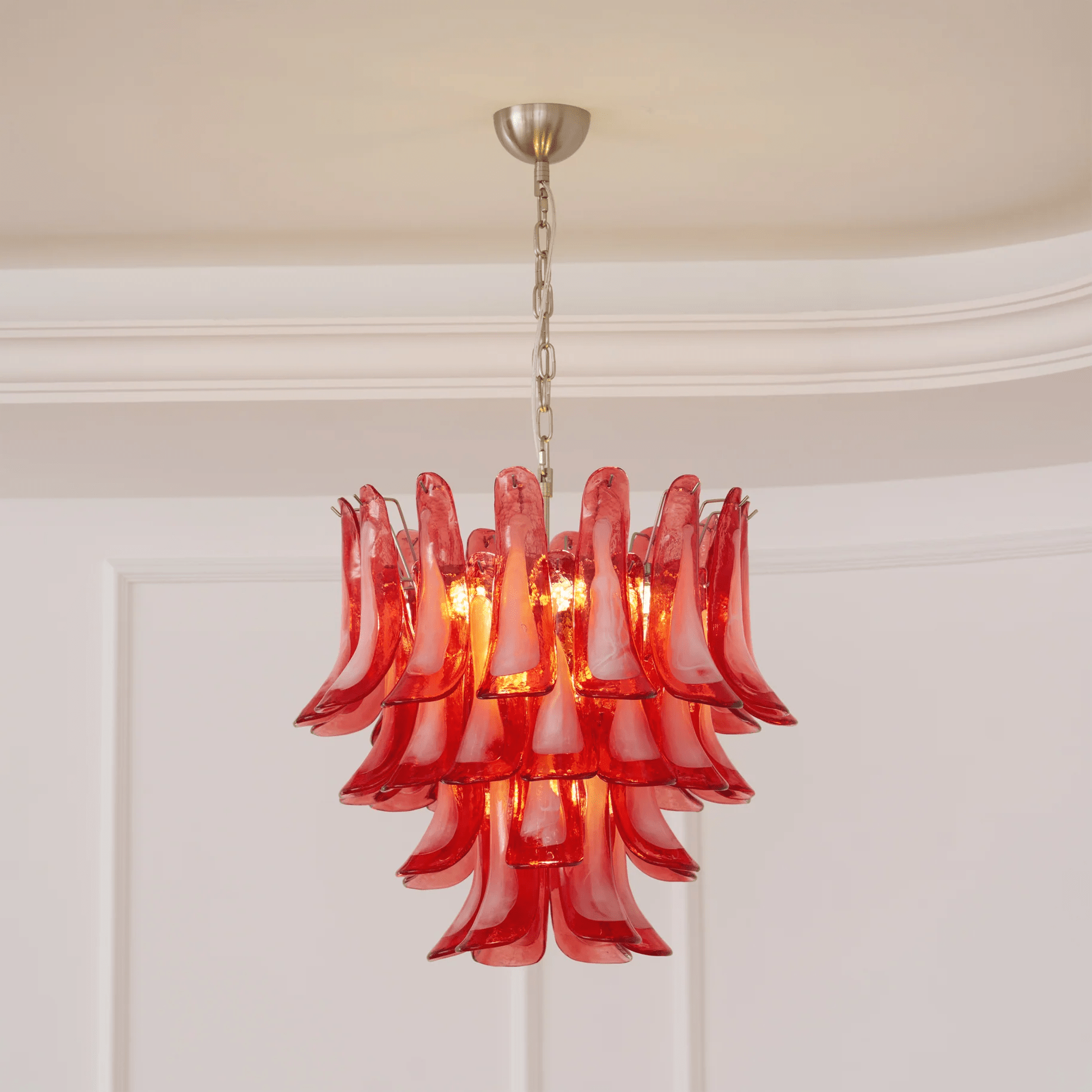 Aurora Chandelier Crimson Murano Glass Petals Layered Vintage - Blowlighting