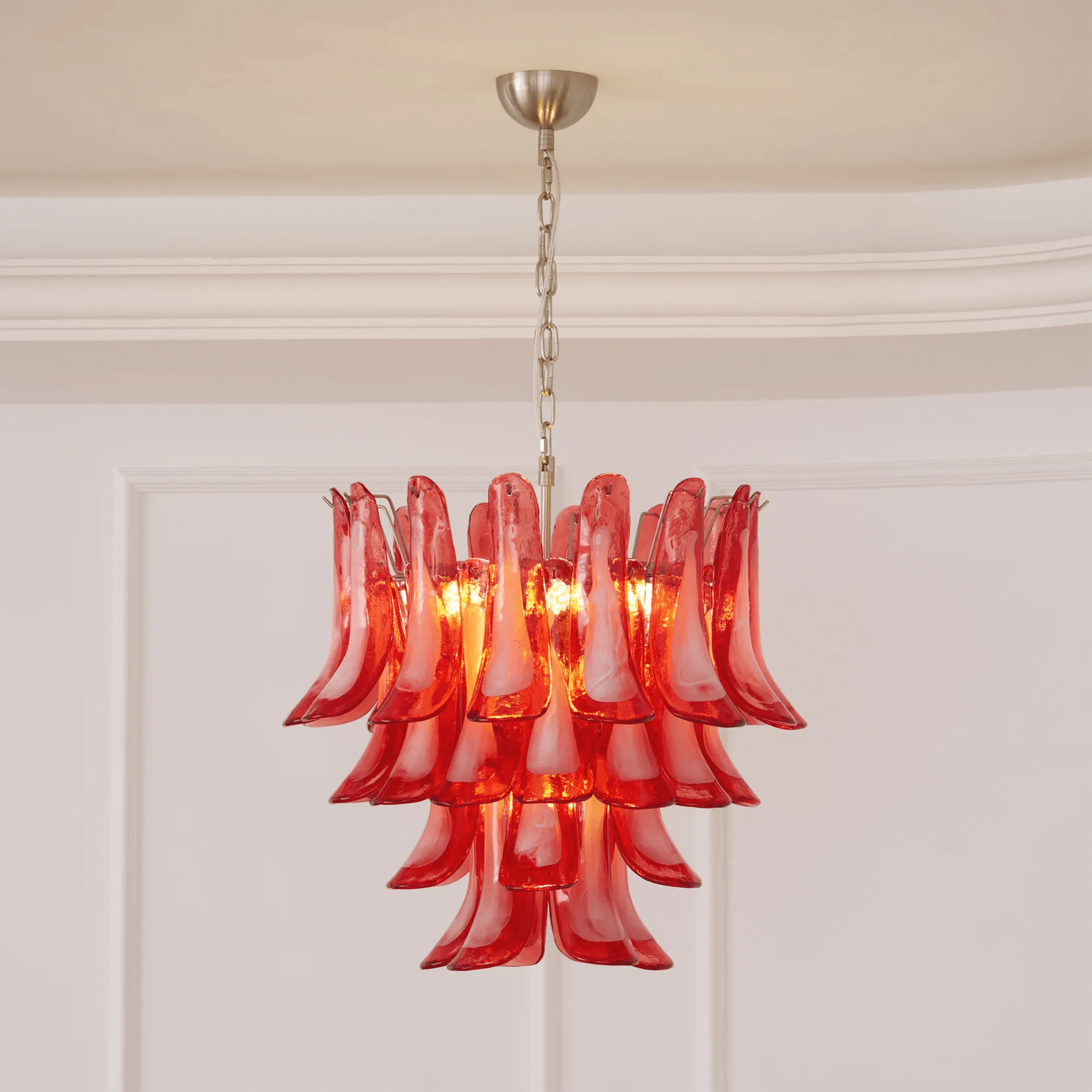 Aurora Chandelier Crimson Murano Glass Petals Layered Vintage - Blowlighting