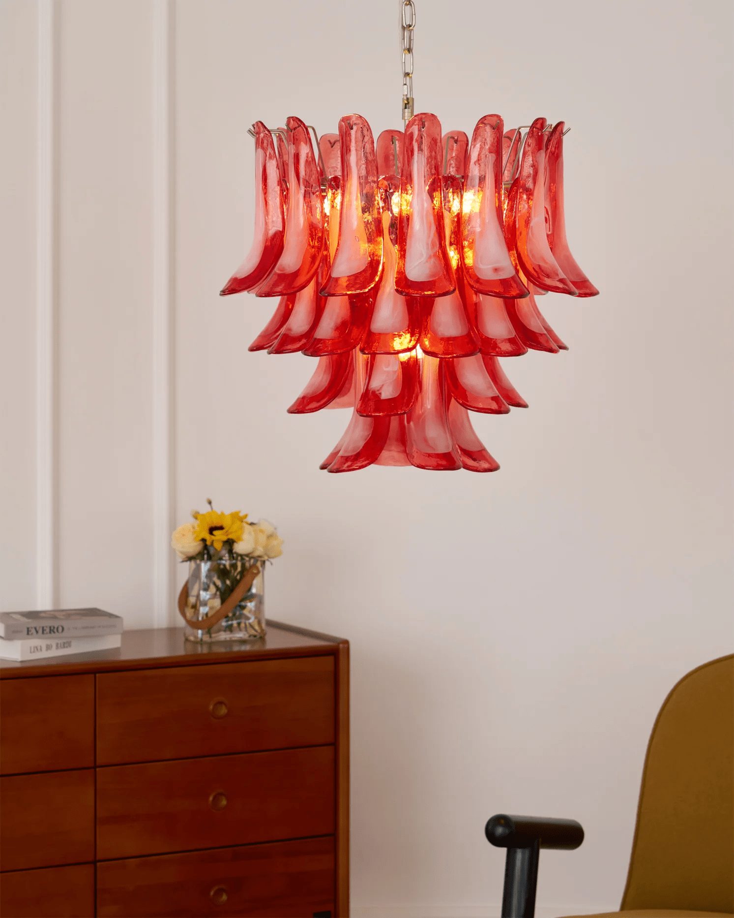 Aurora Chandelier Crimson Murano Glass Petals Layered Vintage - Blowlighting
