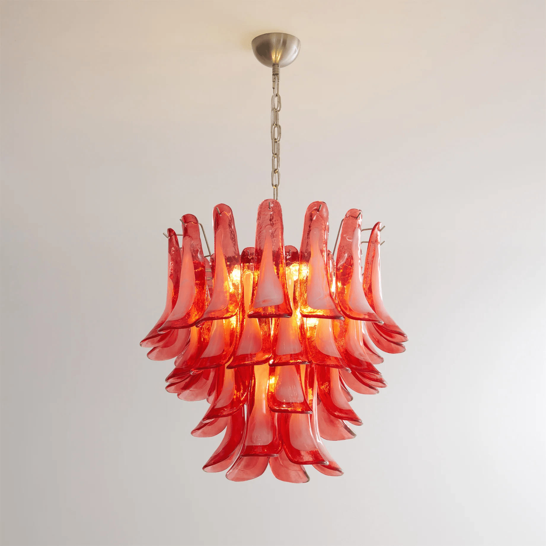 Aurora Chandelier Crimson Murano Glass Petals Layered Vintage - Blowlighting