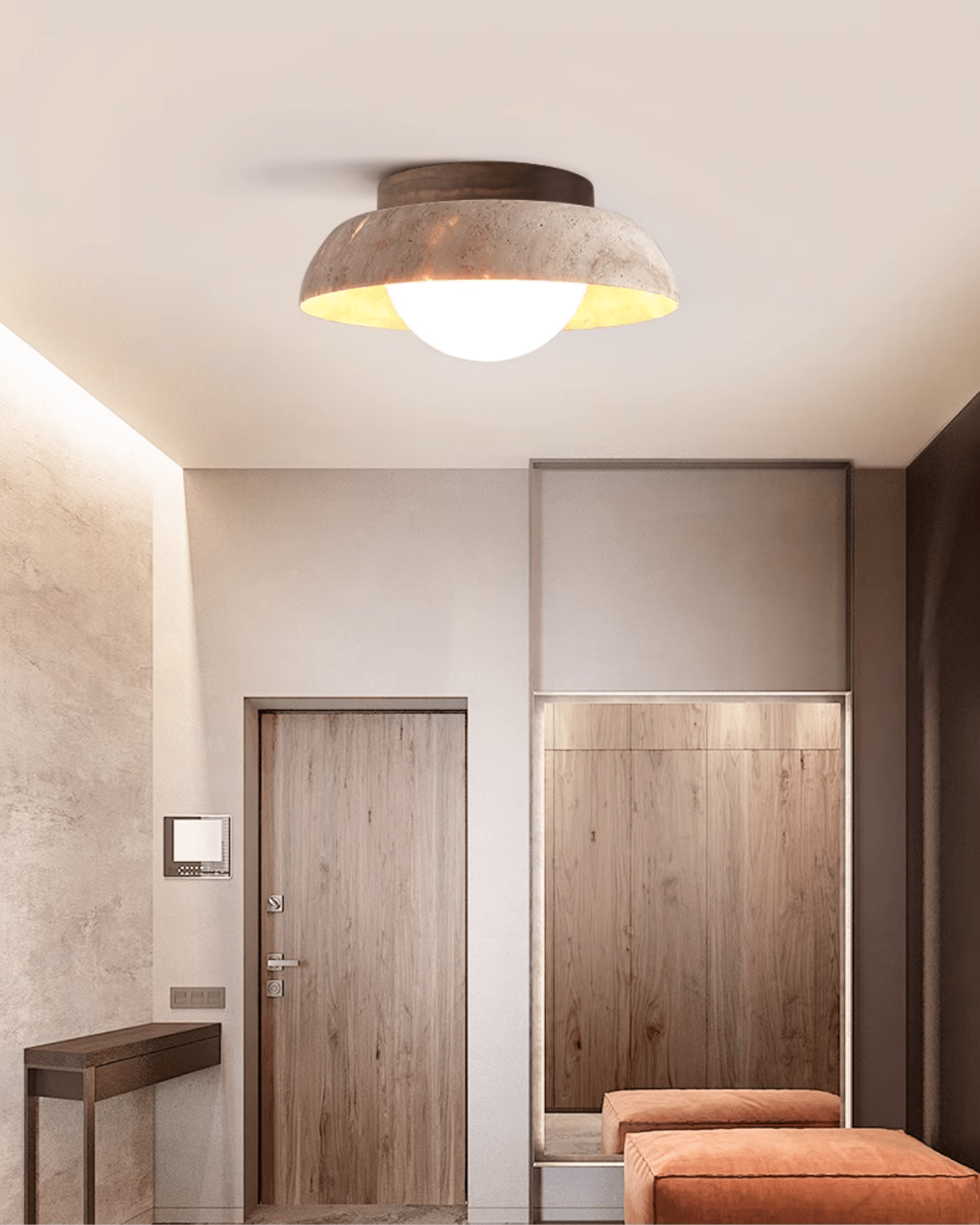 Ashaionis Disc-Dome Travertine Ceiling Light - Blowlighting