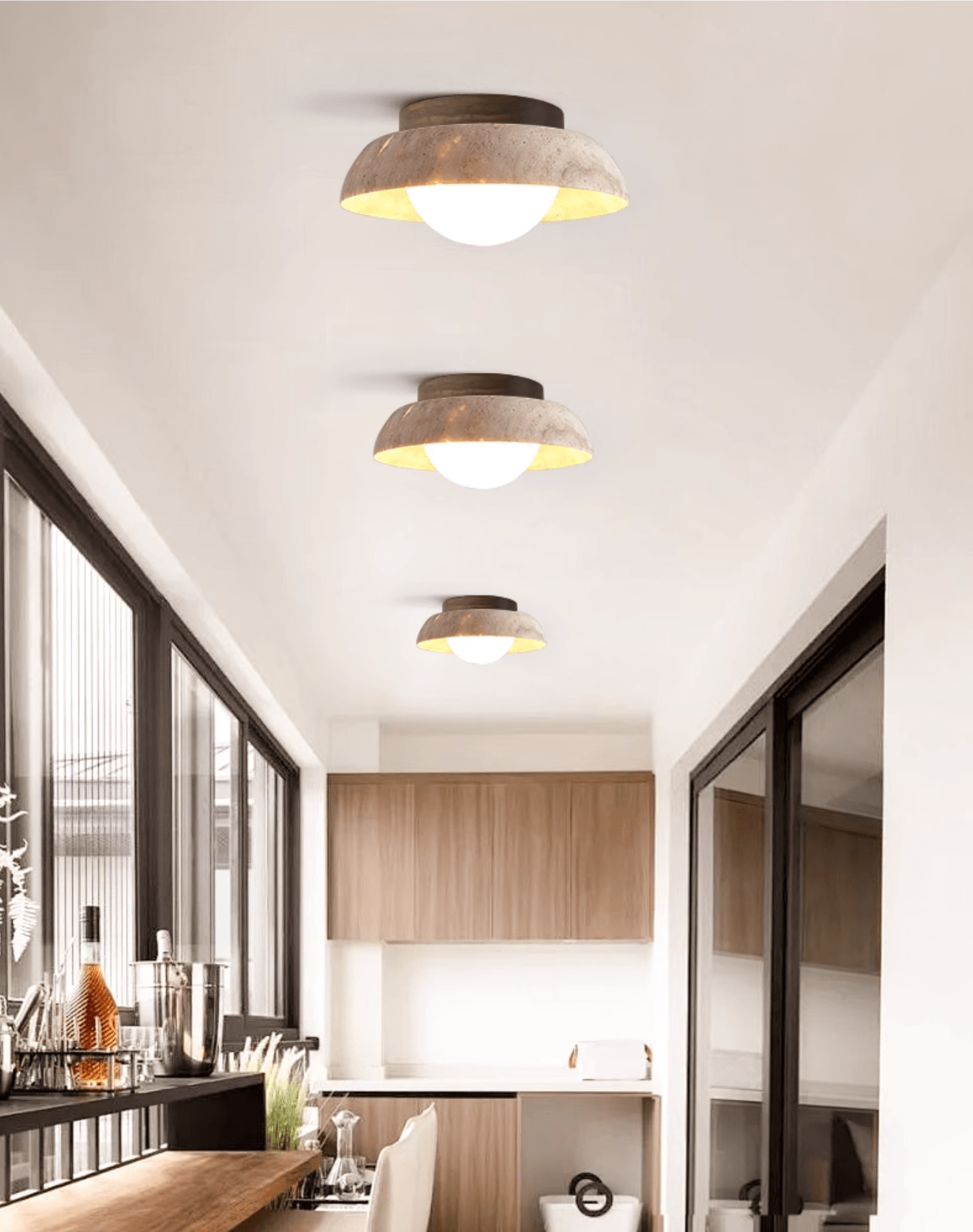 Ashaionis Disc-Dome Travertine Ceiling Light - Blowlighting