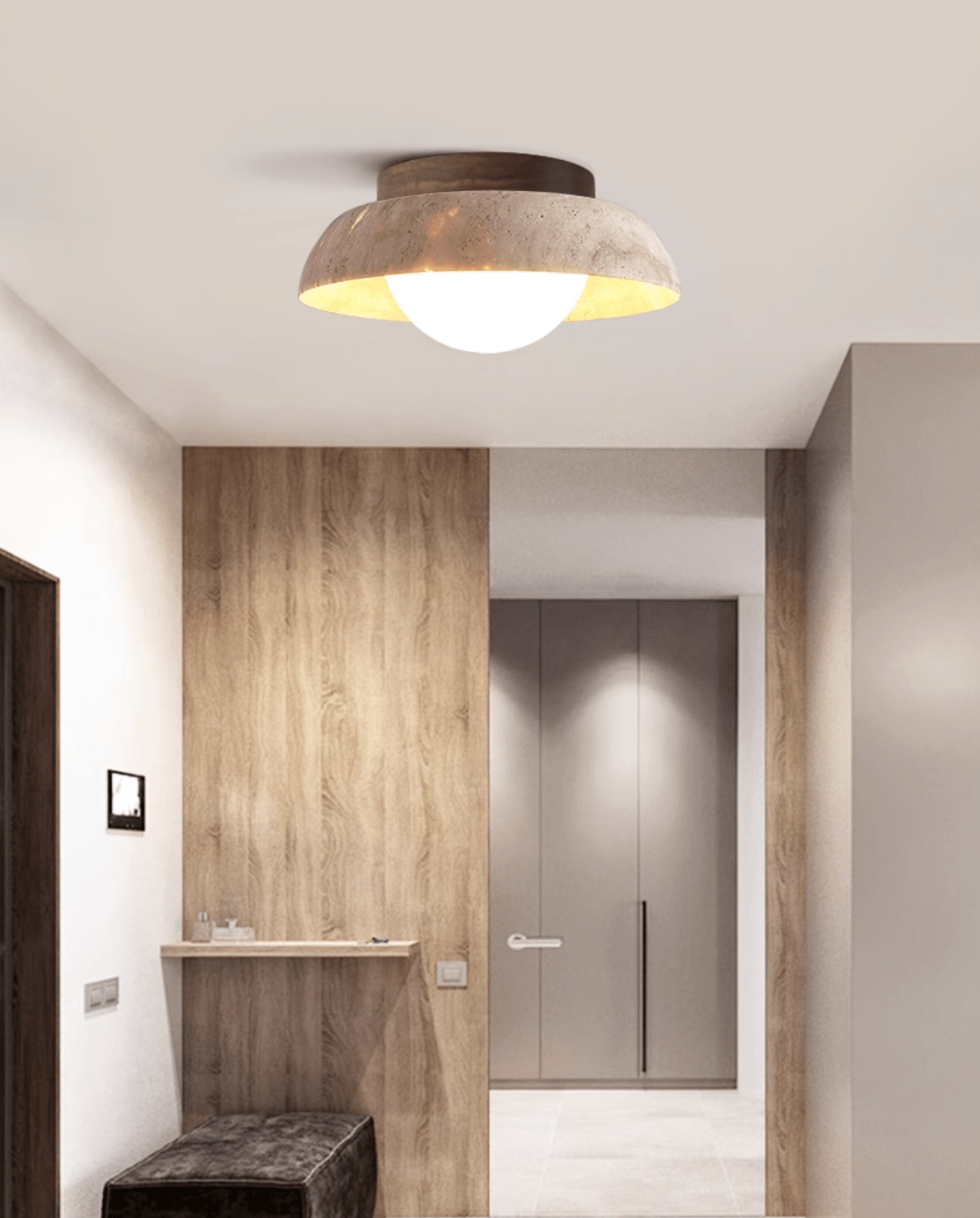 Ashaionis Disc-Dome Travertine Ceiling Light - Blowlighting
