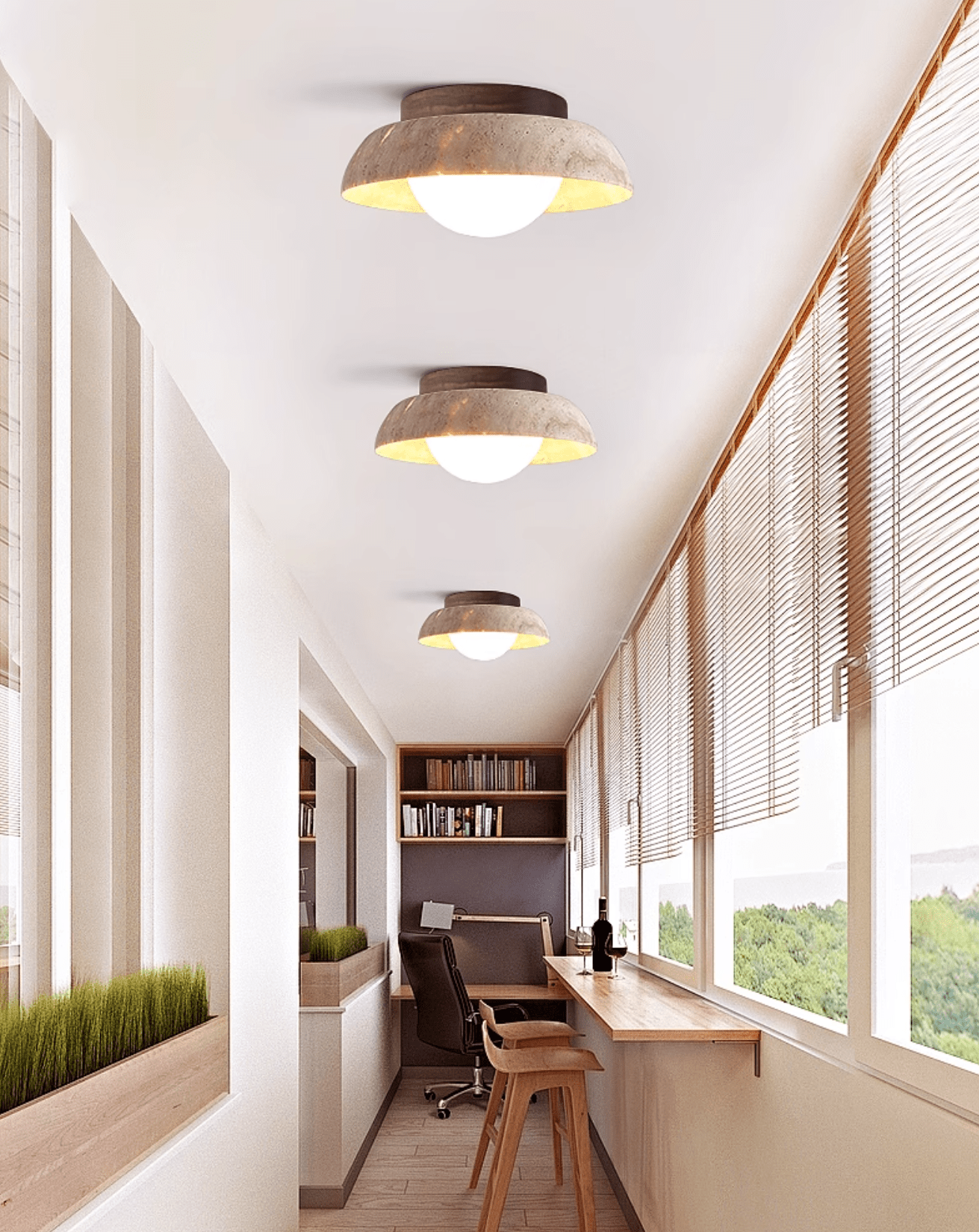 Ashaionis Disc-Dome Travertine Ceiling Light - Blowlighting