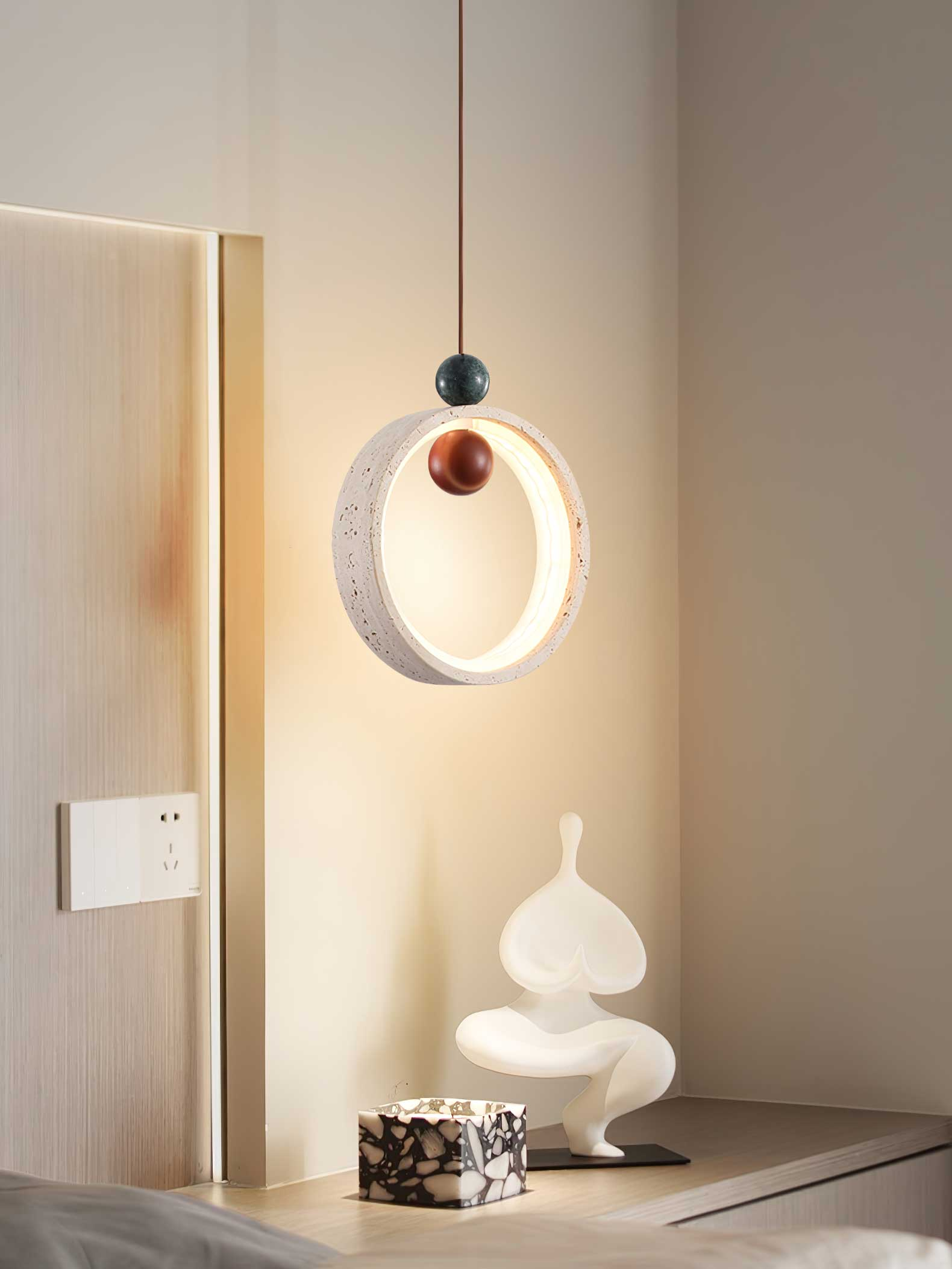 Vovinyra Circular Travertine Pendant Light - Blowlighting