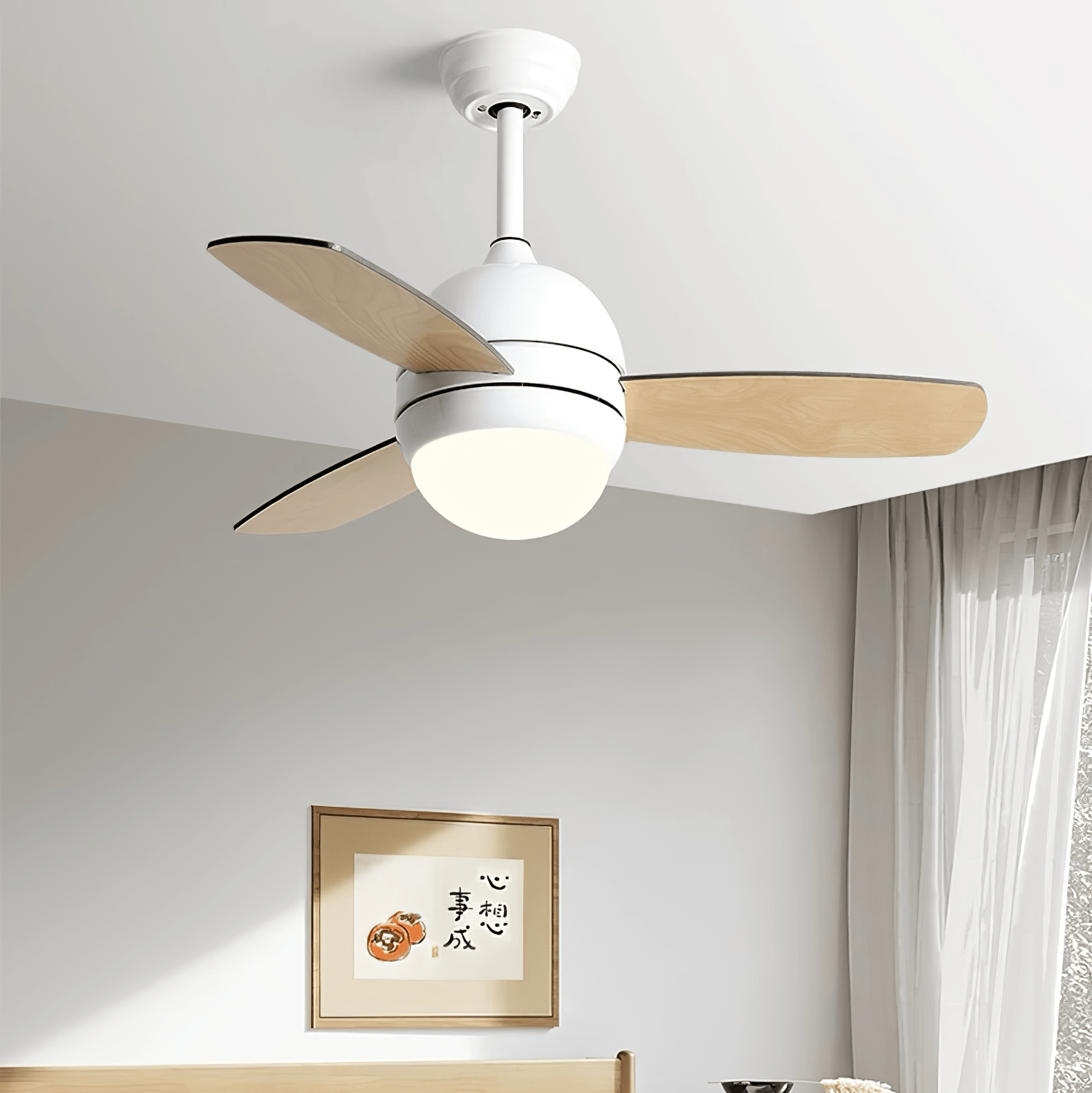 Nerina Minimalist White Wood Ceiling Fan Light - Blowlighting