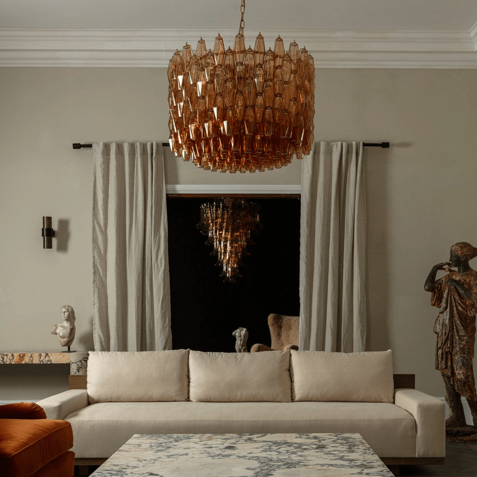 Aurora Chandelier Drum Amber Glass Elegant - Blowlighting