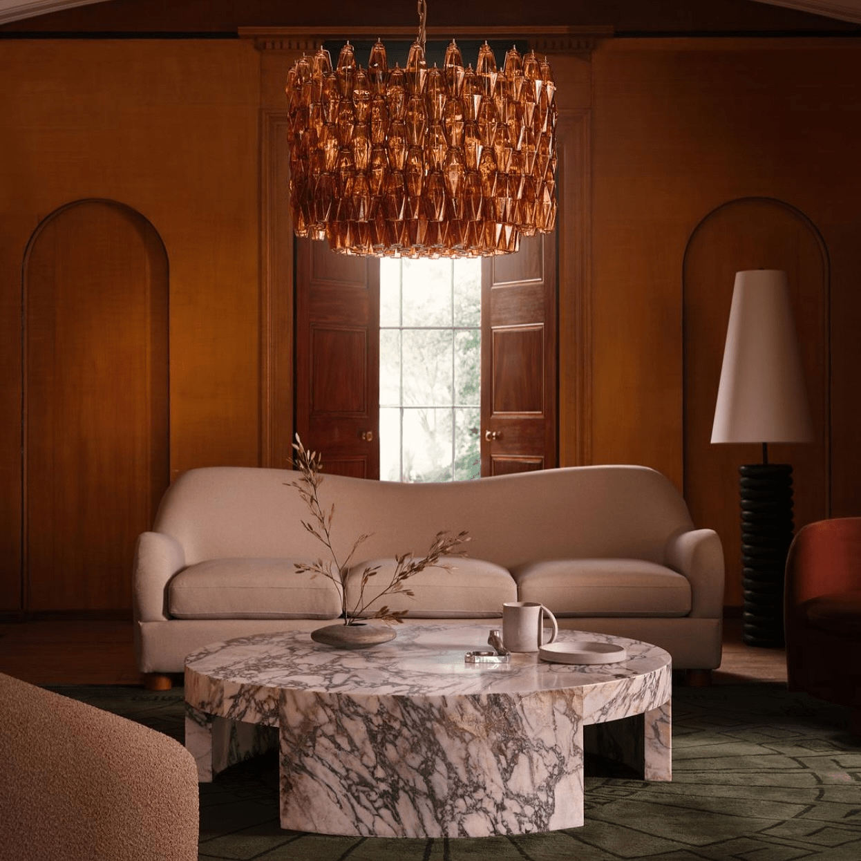 Aurora Chandelier Drum Amber Glass Elegant - Blowlighting