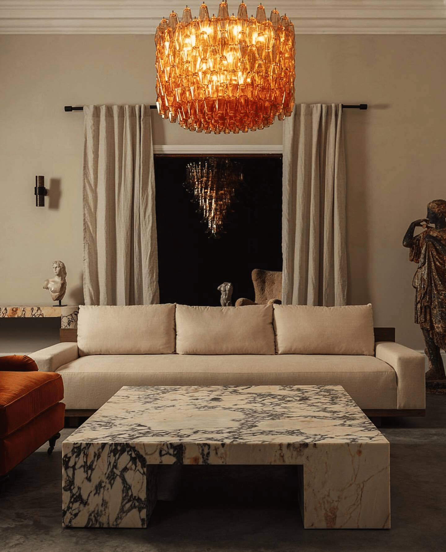 Aurora Chandelier Drum Amber Glass Elegant - Blowlighting