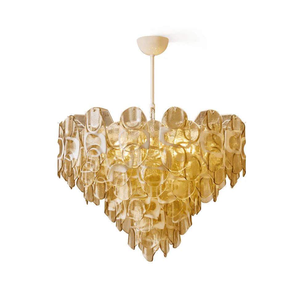 Aurora Chandelier Amber Murano Glass Oval Drops Layered - Blowlighting