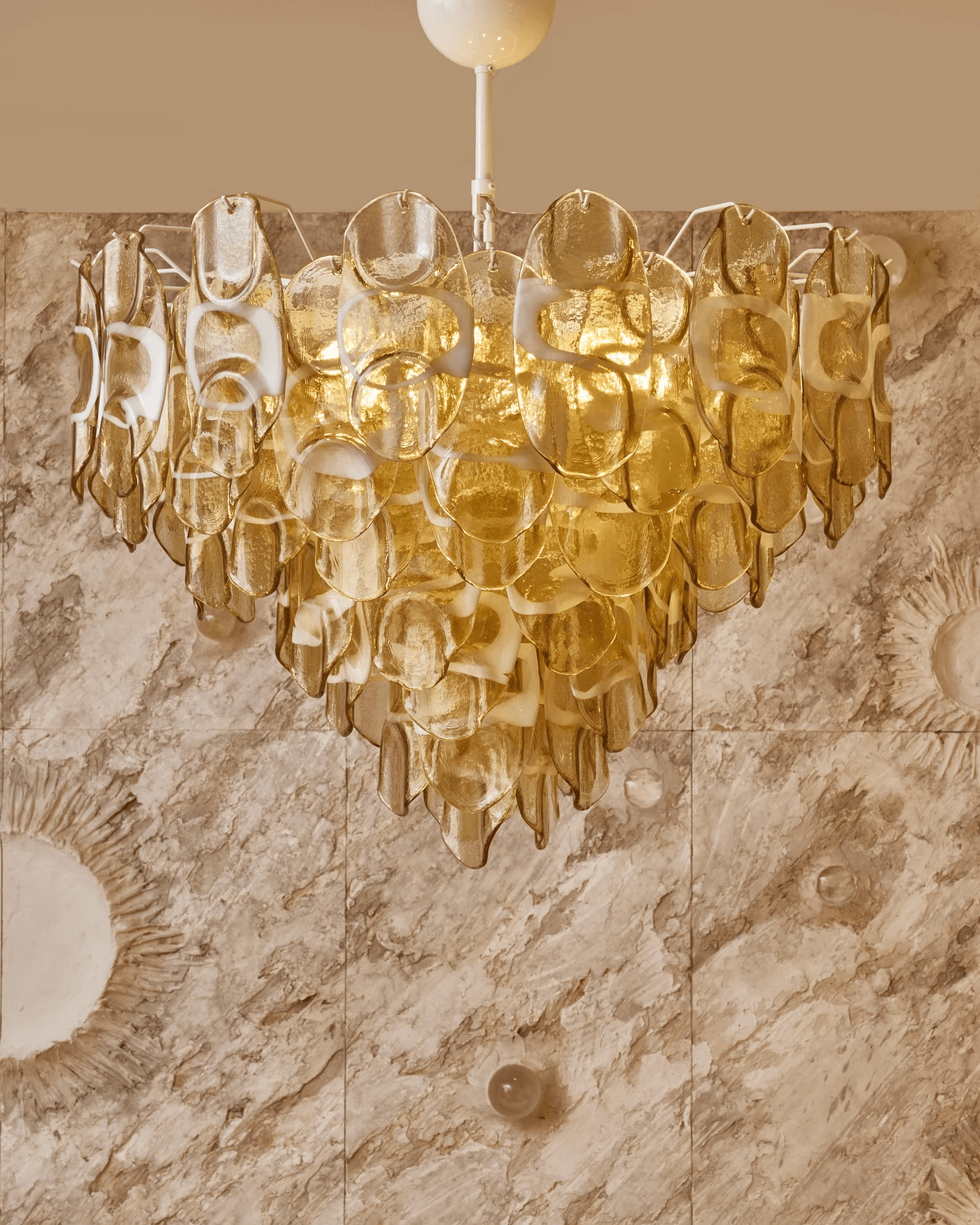 Aurora Chandelier Amber Murano Glass Oval Drops Layered - Blowlighting