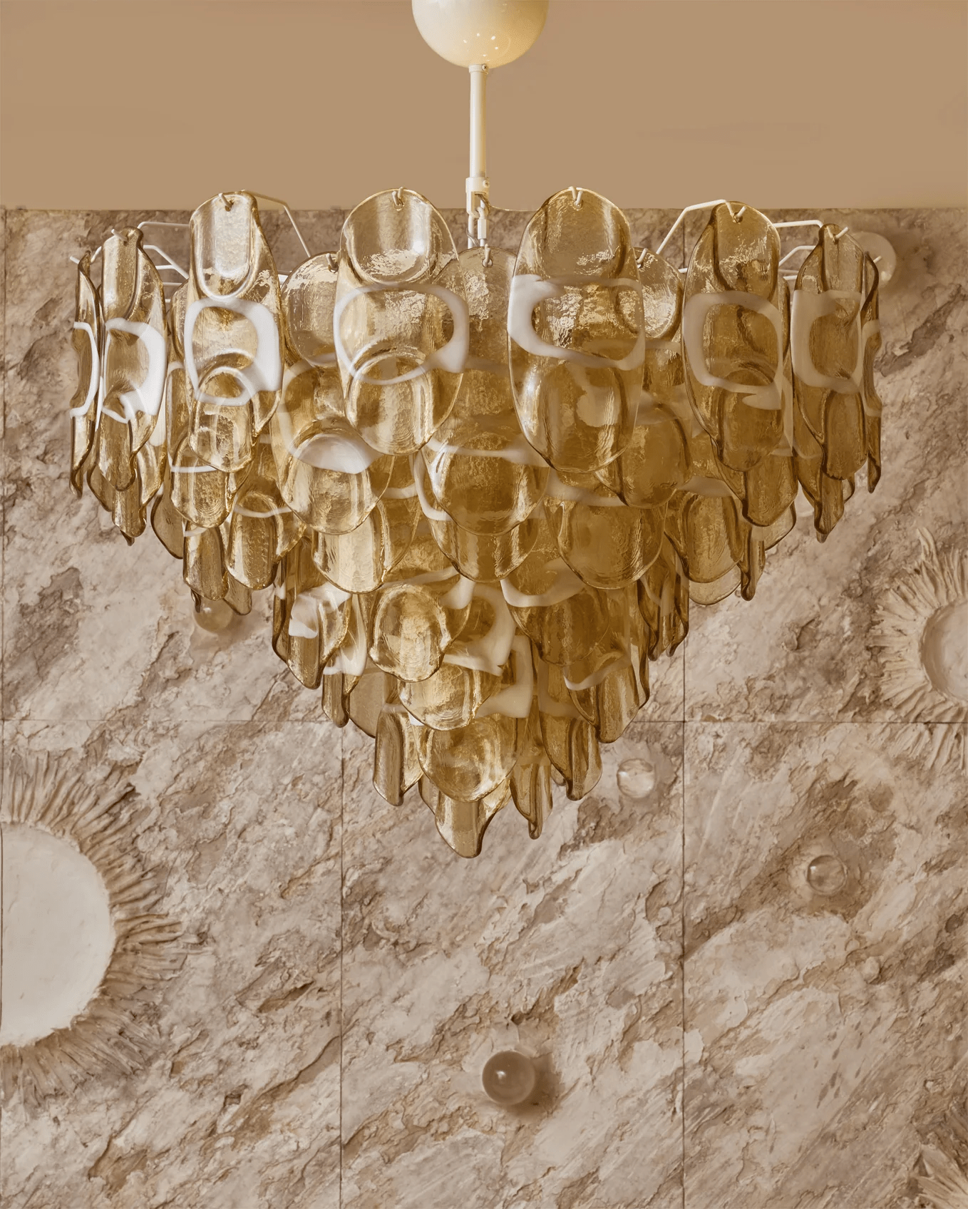 Aurora Chandelier Amber Murano Glass Oval Drops Layered - Blowlighting