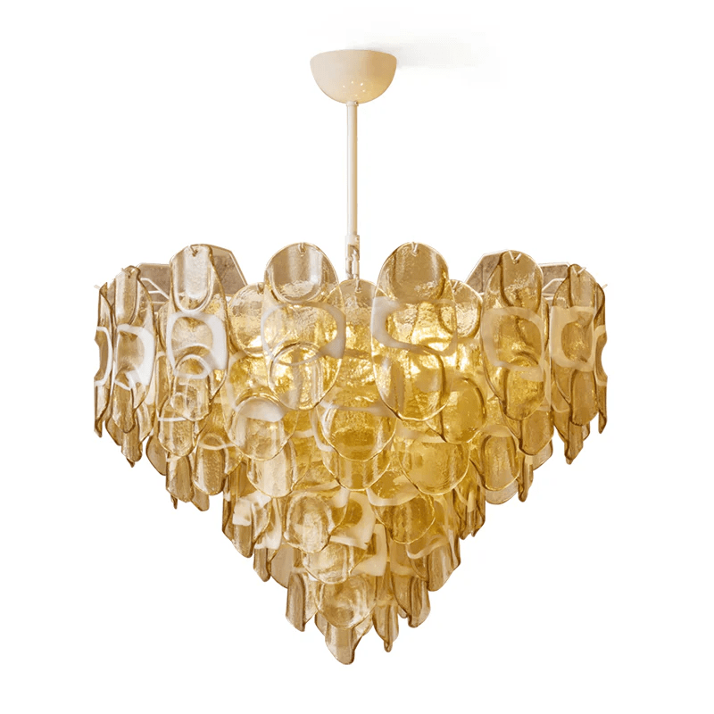 Aurora Chandelier Amber Murano Glass Oval Drops Layered - Blowlighting