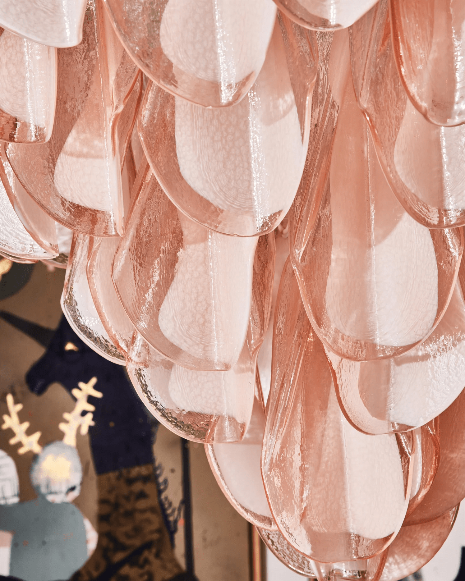 Aurora Chandelier Amber Murano Glass Oval Drops Layered - Blowlighting