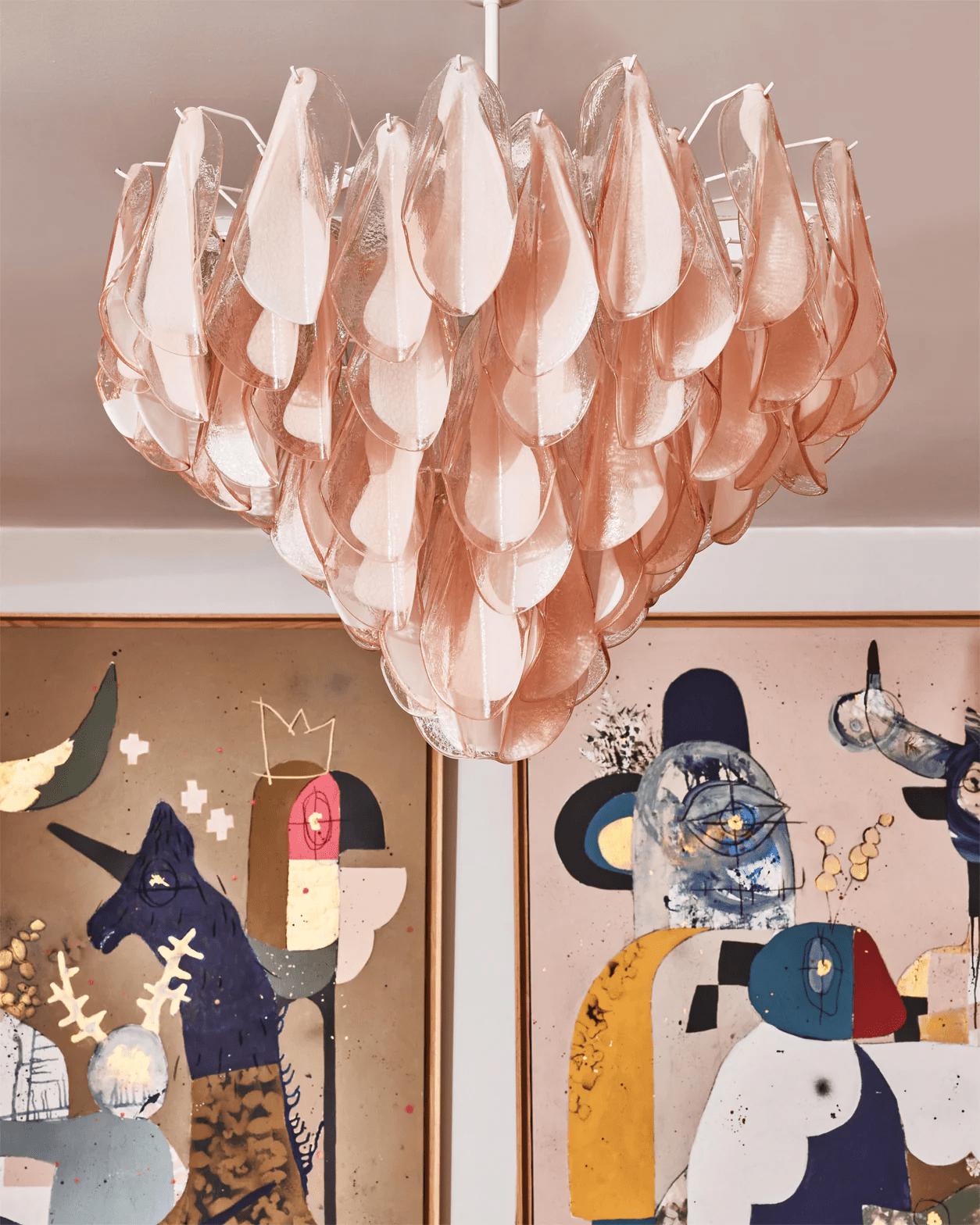 Aurora Chandelier Amber Murano Glass Oval Drops Layered - Blowlighting