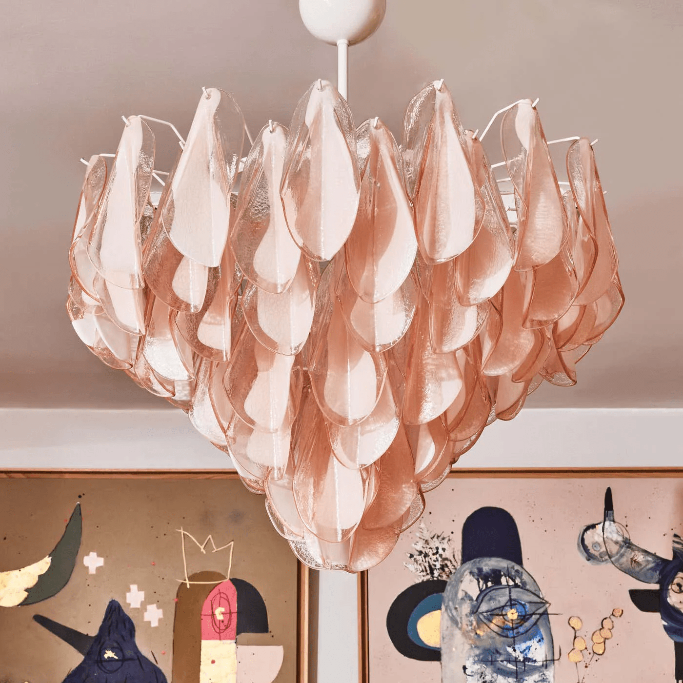 Aurora Chandelier Amber Murano Glass Oval Drops Layered - Blowlighting