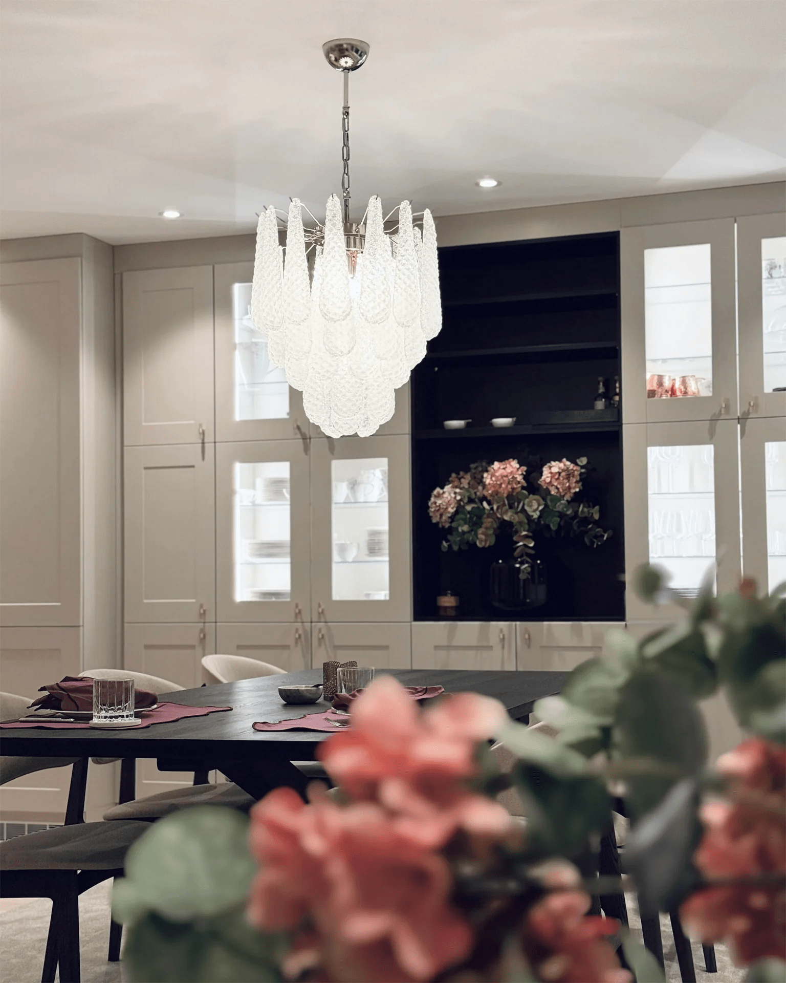 Aurora Chandelier Murano Glass Drops Frosted Teardrop - Blowlighting