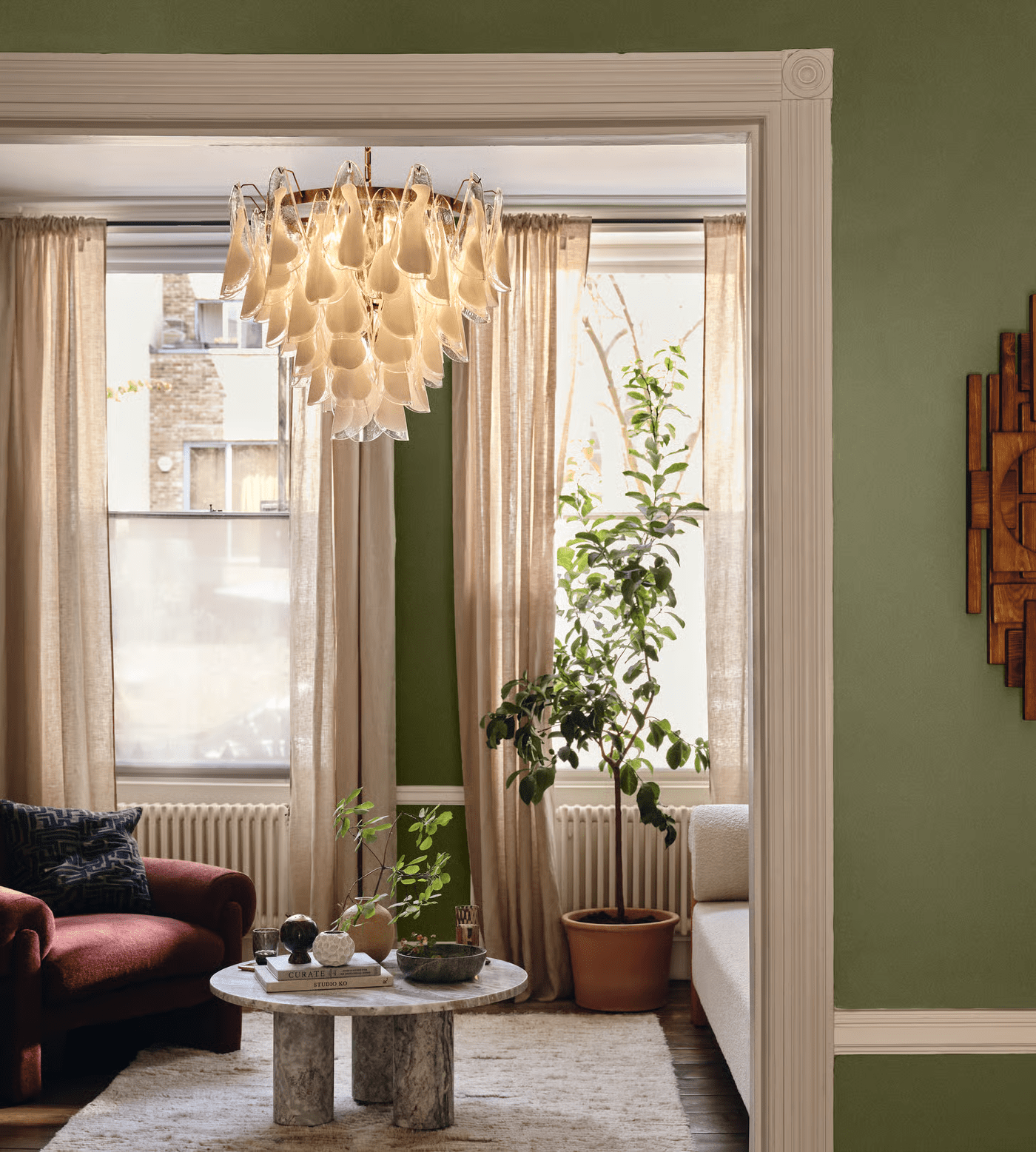 Aurora Chandelier White Leaf Glass Layered Modern - Blowlighting