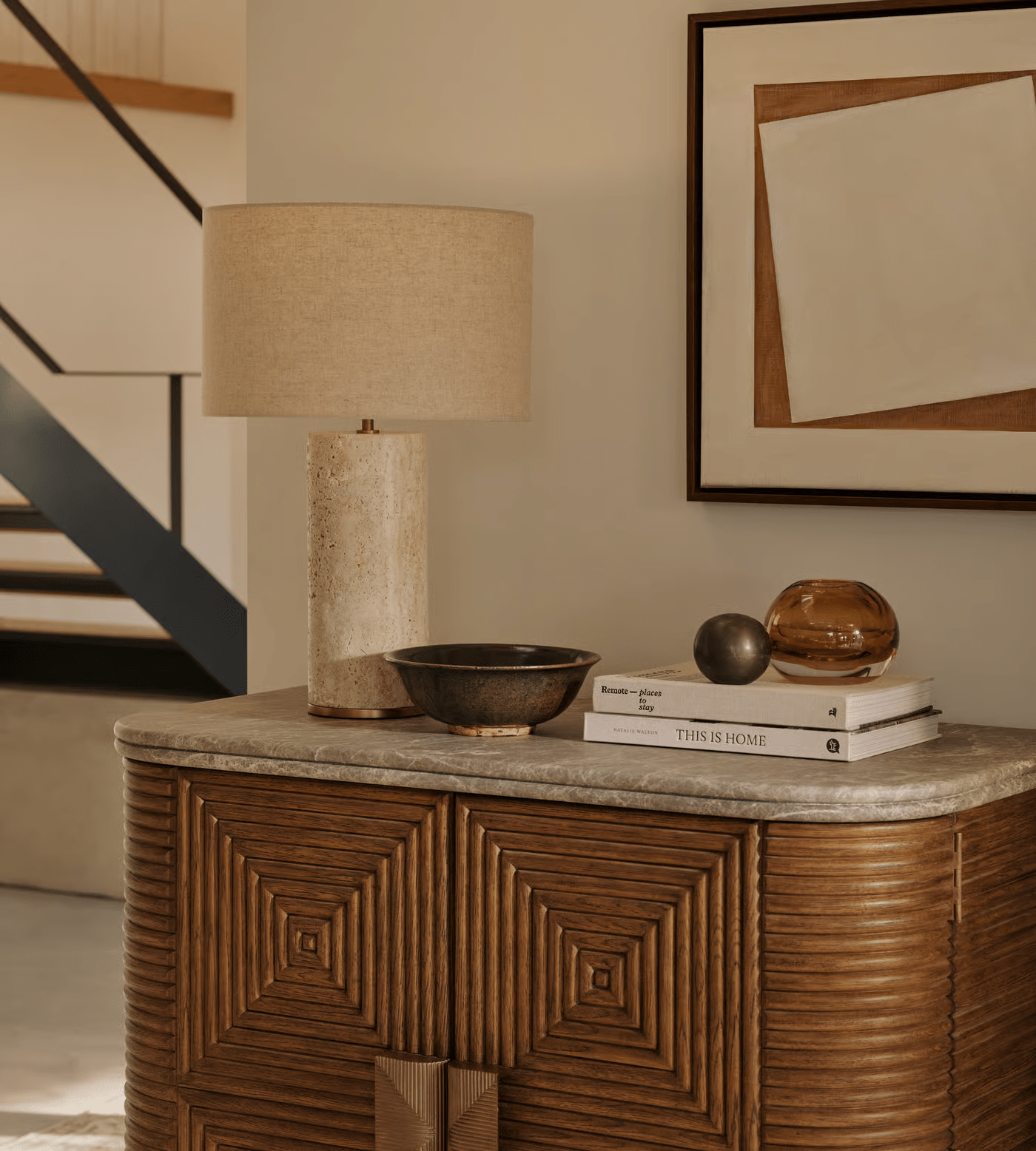 Vonoryra Cylindrical Travertine Table Lamp - Blowlighting