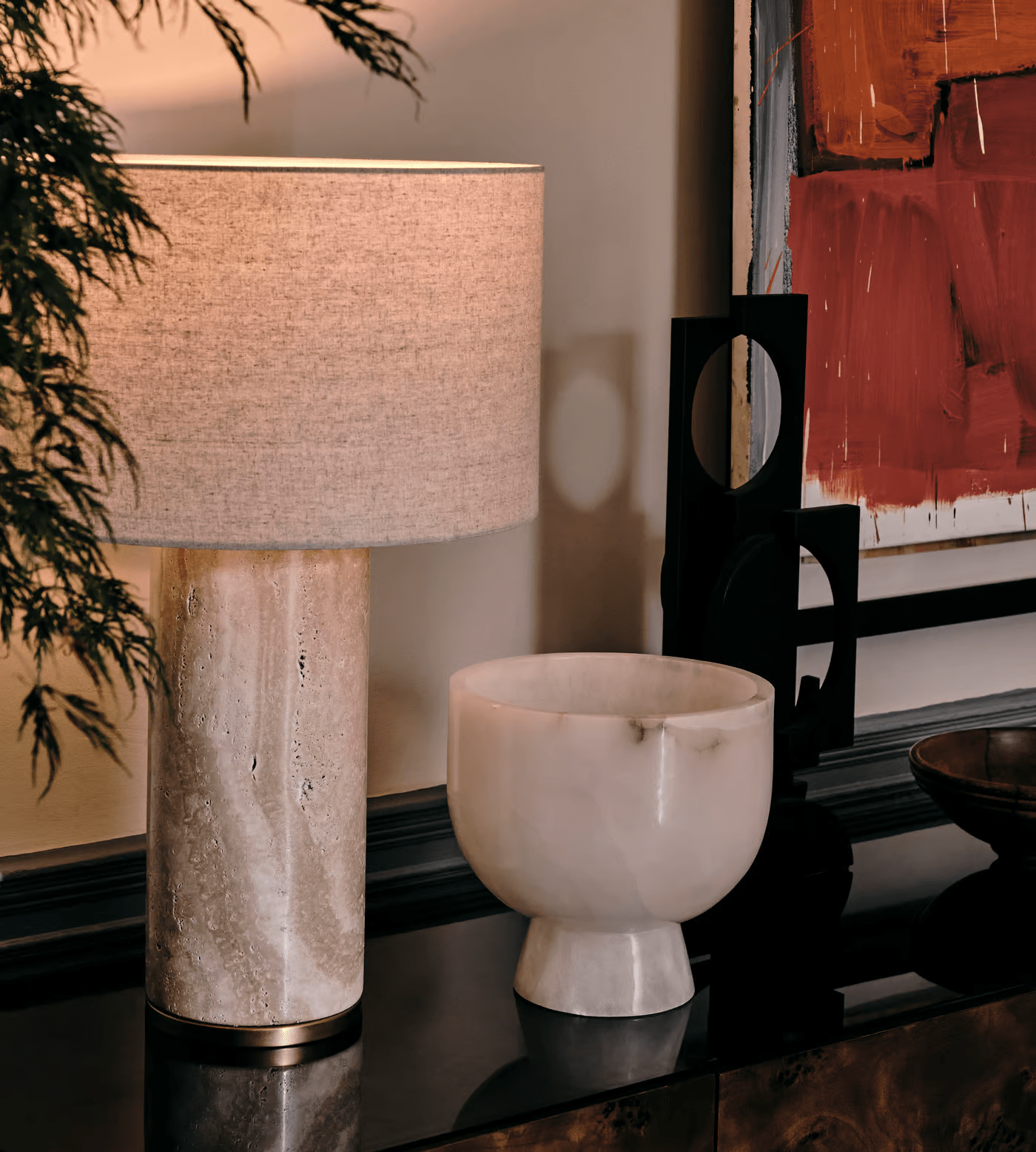 Vonoryra Cylindrical Travertine Table Lamp - Blowlighting