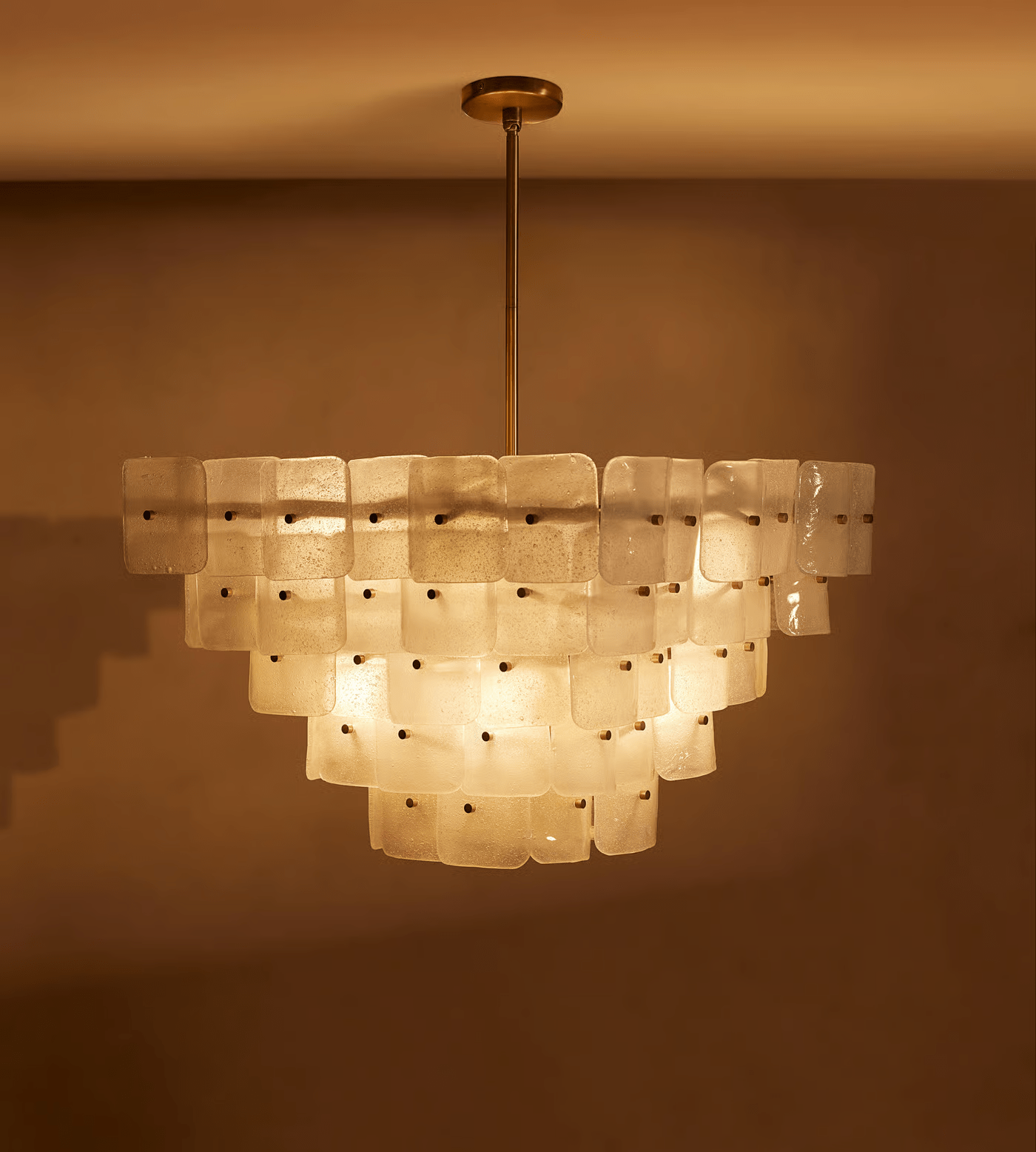 Aurora Chandelier White Frosted Glass Geometric Tiered - Blowlighting